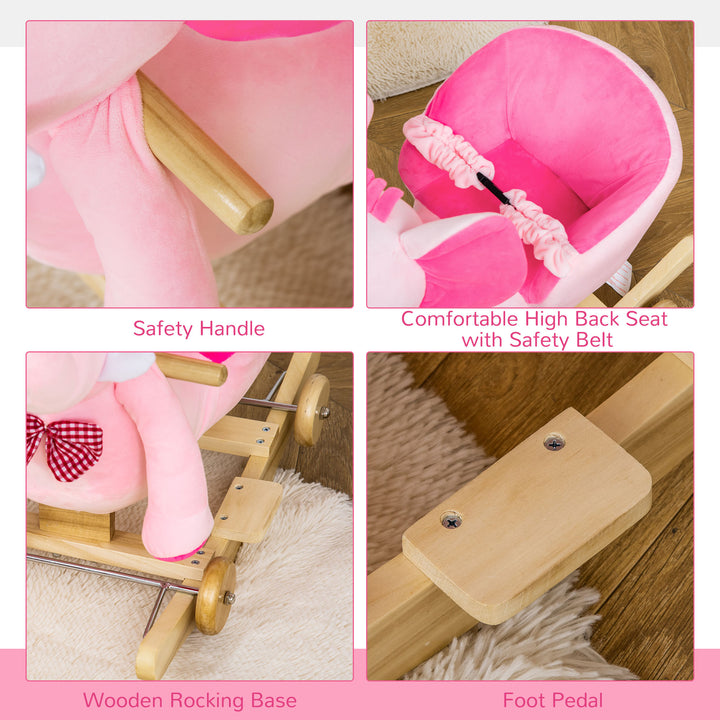 2 In 1 Plush Baby Ride on Rocking Horse Elephant Rocker with Wheels Wooden Toy for Kids 32 Songs (Pink)