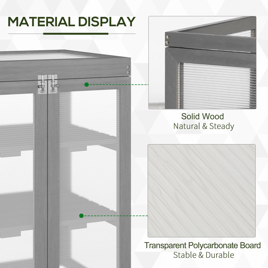 3-tier Wood Greenhouse Garden Polycarbonate Cold Frame Grow House w/ Storage Shelf for Plants