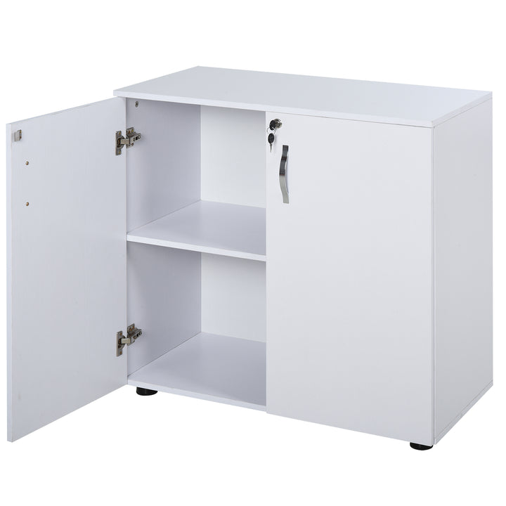 Vinsetto 2-Tier Locking Office Storage Cabinet File Organisation w/ Feet Melamine Coating Aluminium Handles 2 Keys Stylish White