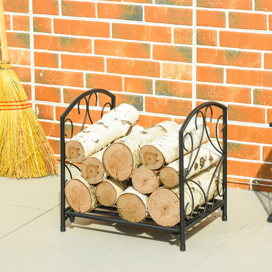 Firewood Log Rack Fireplace Log Holder Wood Storage Rack with Side Scrolls