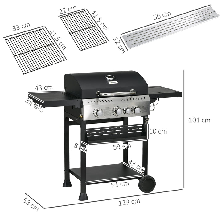 Galvanised Steel 3+1 Gas Burner BBQ Grill Trolley