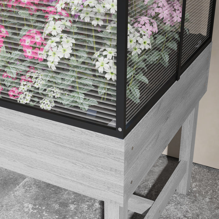 Elevated Wood Planter with Mini Greenhouse Raised Garden Bed with PC Panel Top Vent 120 x 60 x 103cm Distressed Grey