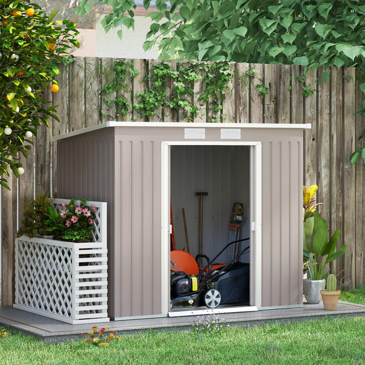 Outdoor Garden Metal Equipment Tool Storage Shed w/ Foundation