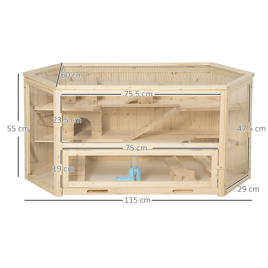 Wooden Large Hamster Cage Mouse Rats Small Animal Exercise Play House 3 Tier with Slide Activity Center