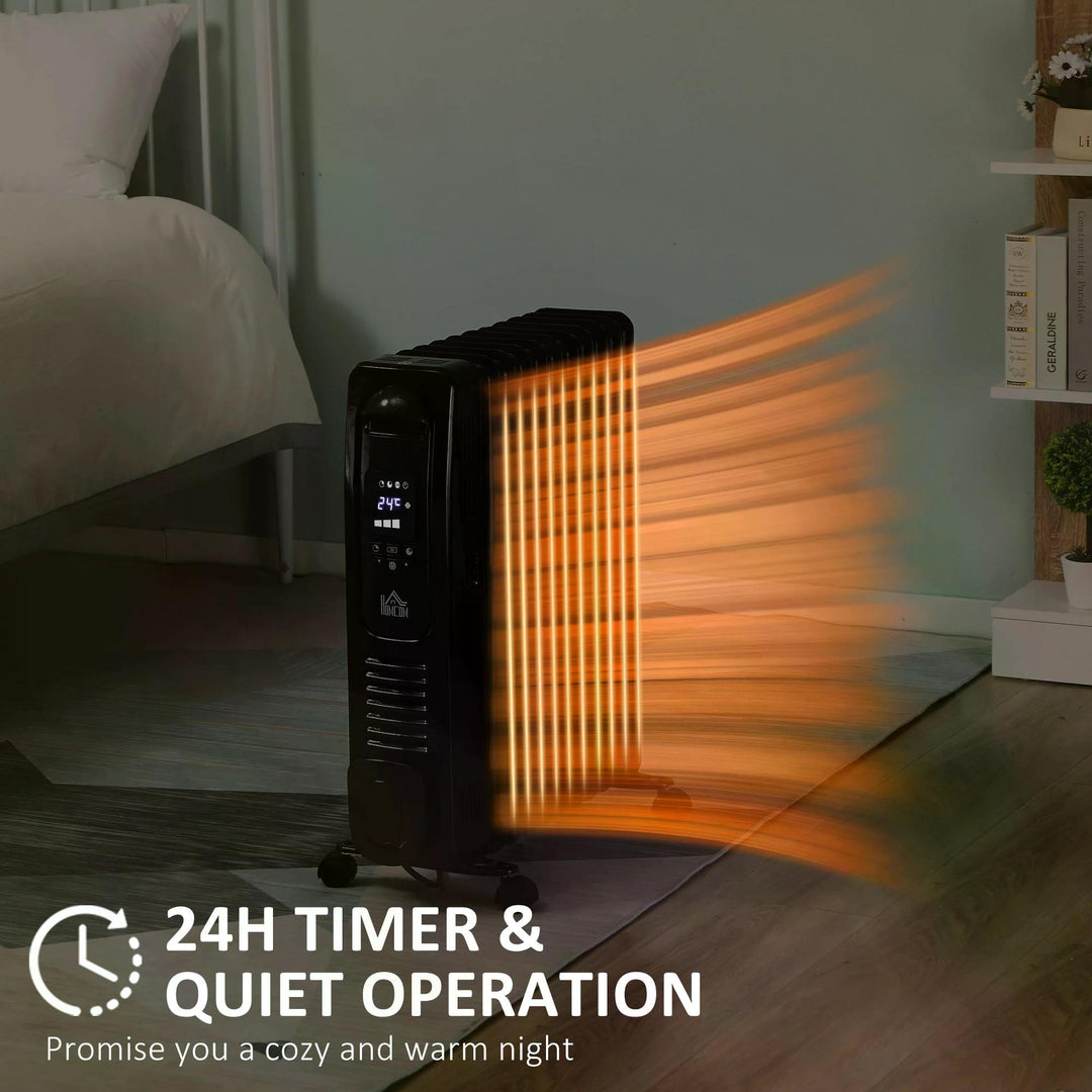 2720W Digital Display Oil Filled Radiator 11Fin Portable Electric Heater w/ Built-in Timer Three Heat Settings Remote Control