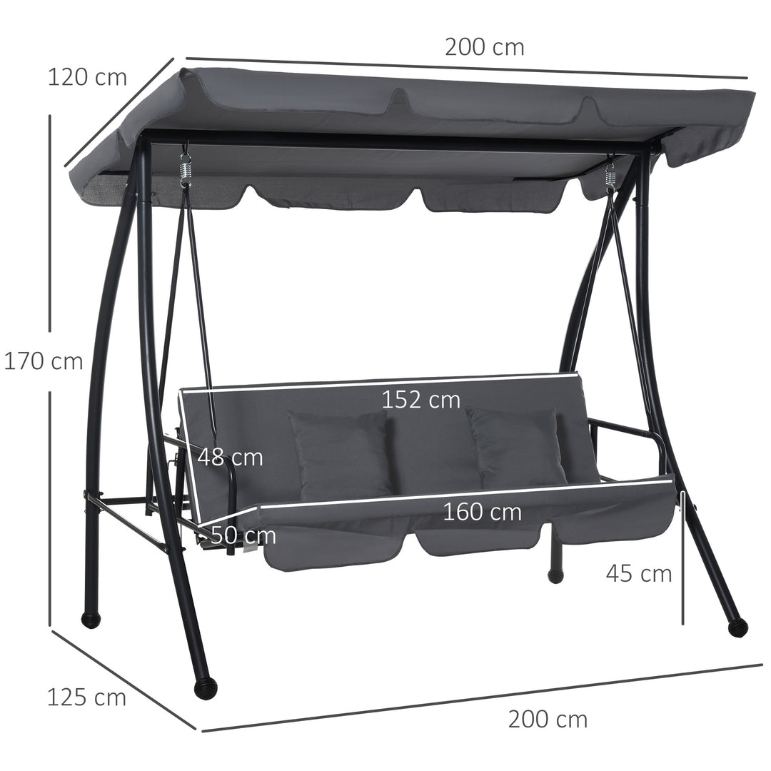 Waterproof 2-in-1 Patio Swing Chair Lounger 3 Seater Garden Swing Seat w/ Convertible Tilt Canopy and Cushion