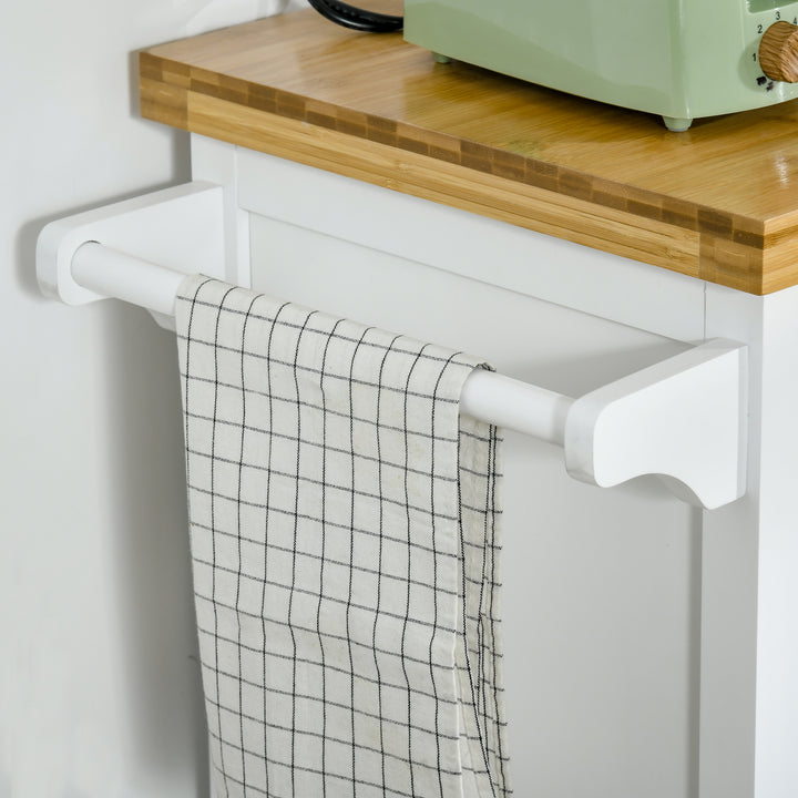 Kitchen Cart Storage Trolley Wooden Cabinet with Drawer Cupboard Towel Rail White