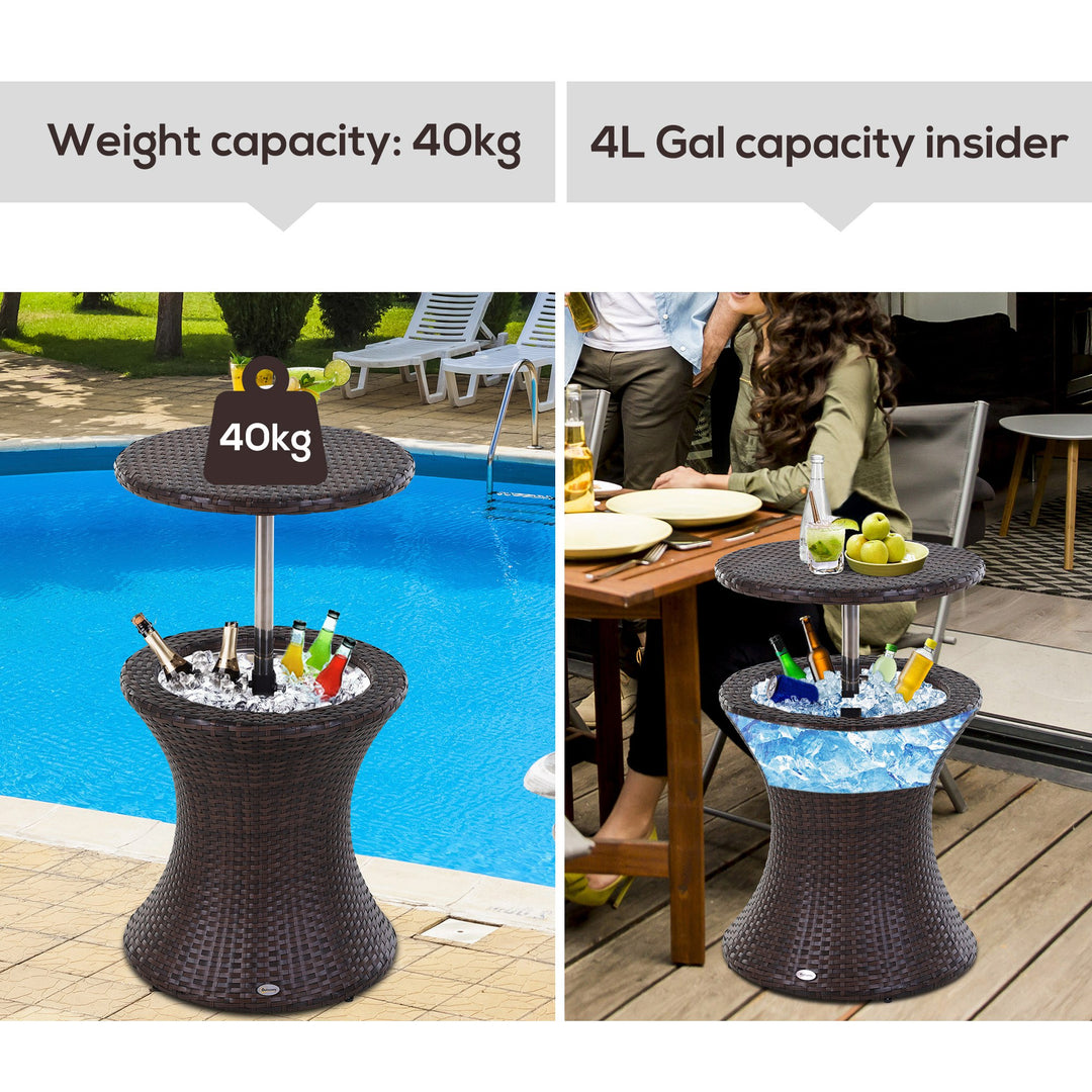 Rattan Ice Bucket Table Beer Cooler For Outdoor Patio Party Bar Garden Brown