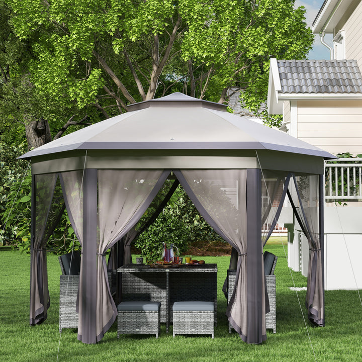 Hexagon Patio Gazebo Pop Up Gazebo Outdoor Double Roof Instant Shelter with Netting