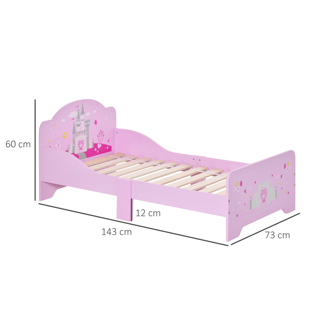 HOMCOM MDF Kids Castle Design Kids Single Bed Pink