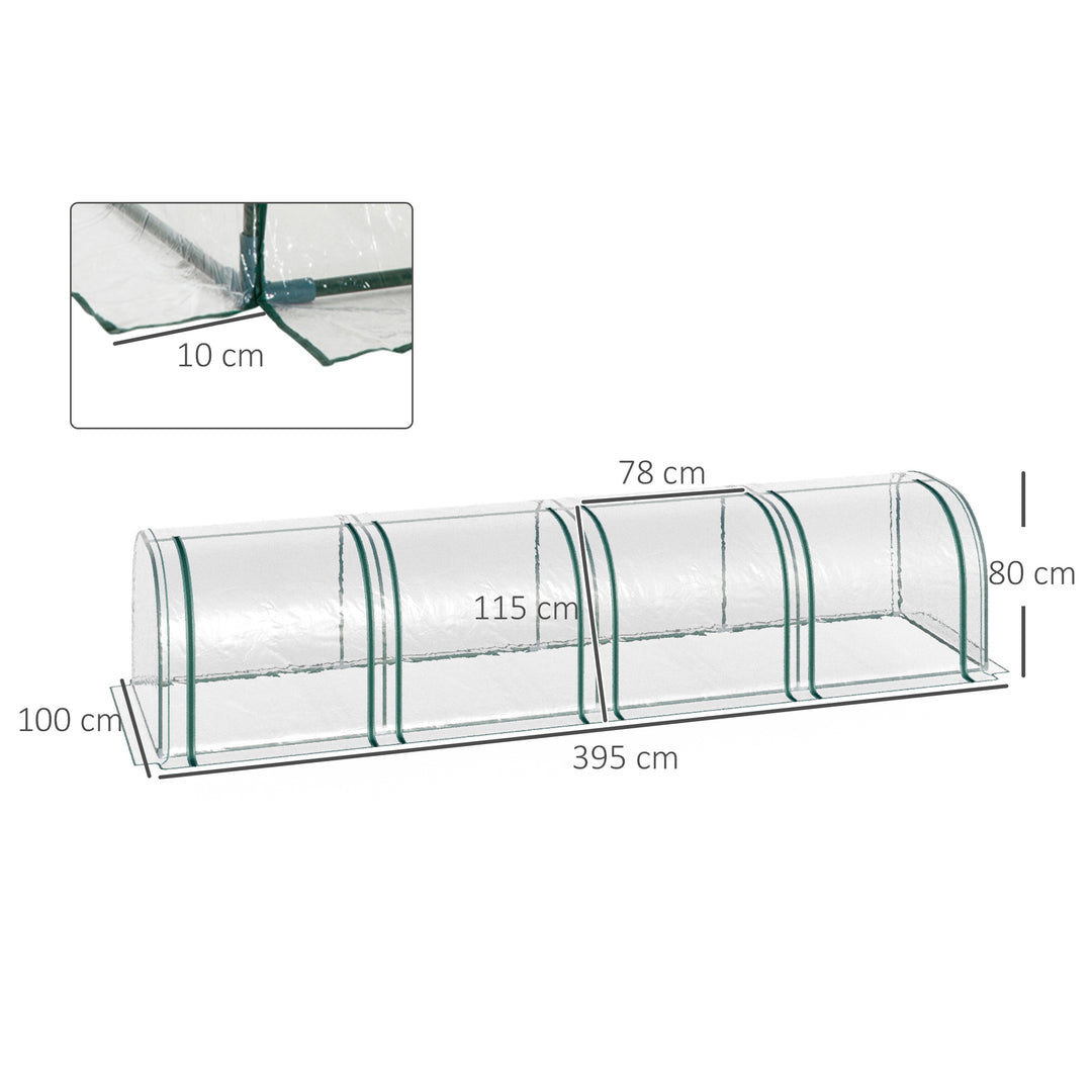 PVC Tunnel Greenhouse Green Grow House Steel Frame for Garden Backyard with Zipper Doors 395x100x80 cm Clear