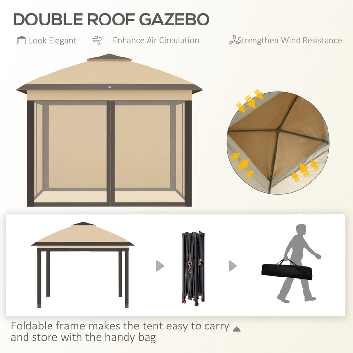 Pop-Up Gazebo: 11' x 11' Double-Roof Shelter with Mesh Sidewalls