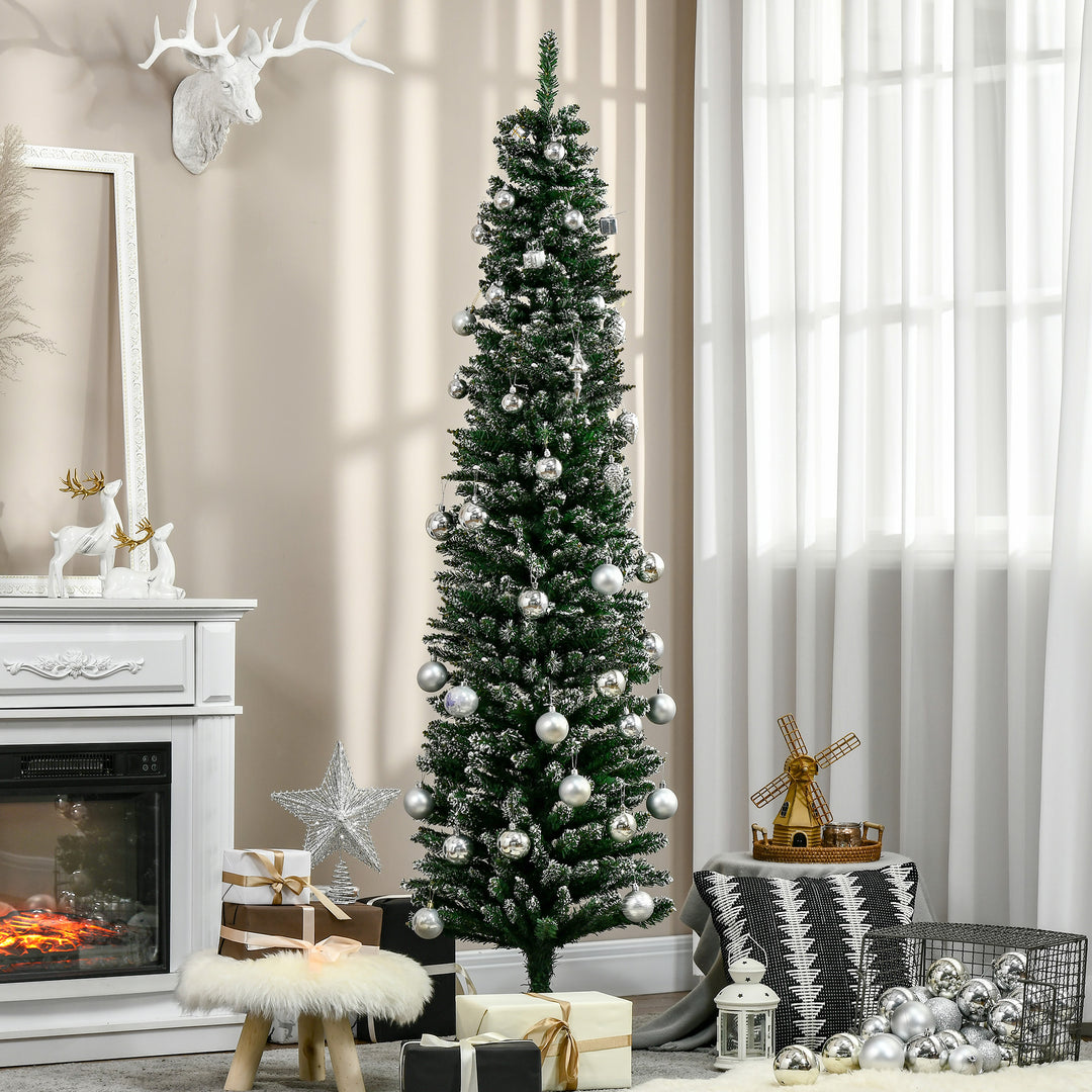 6.5FT Artificial Snow Dipped Christmas Tree Xmas Pencil Tree Holiday Home Indoor Decoration with Foldable Black Stand