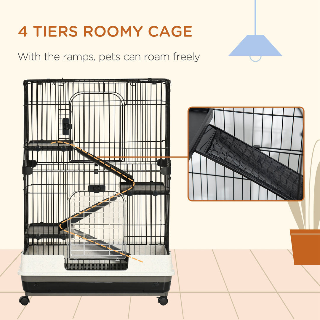 3 Tier Rolling Small Animal Rabbit Cage Chinchillas Hutch Pet Play House with Platform Ramp Removable Tray 81.2 x 52.7 x 110 cm