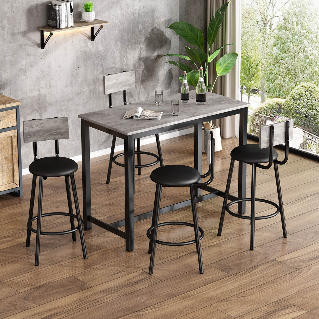 3 Piece Industrial Bar Table Set with 4 Chairs