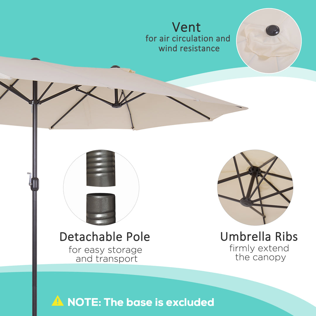 Waterproof 4.6m Garden Parasol Double-Sided Sun Umbrella Patio Market Shelter Canopy Shade Outdoor Beige - NO BASE