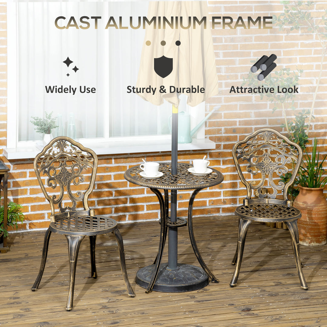 3 Piece Cast Aluminium Garden Bistro Set for 2 with Parasol Hole