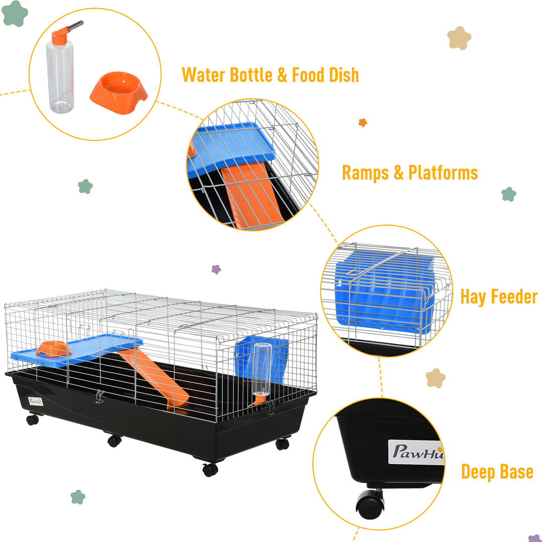 Steel Medium 2-Tier Small Guinea Pigs Hutches w/ Accessories Blue/Orange