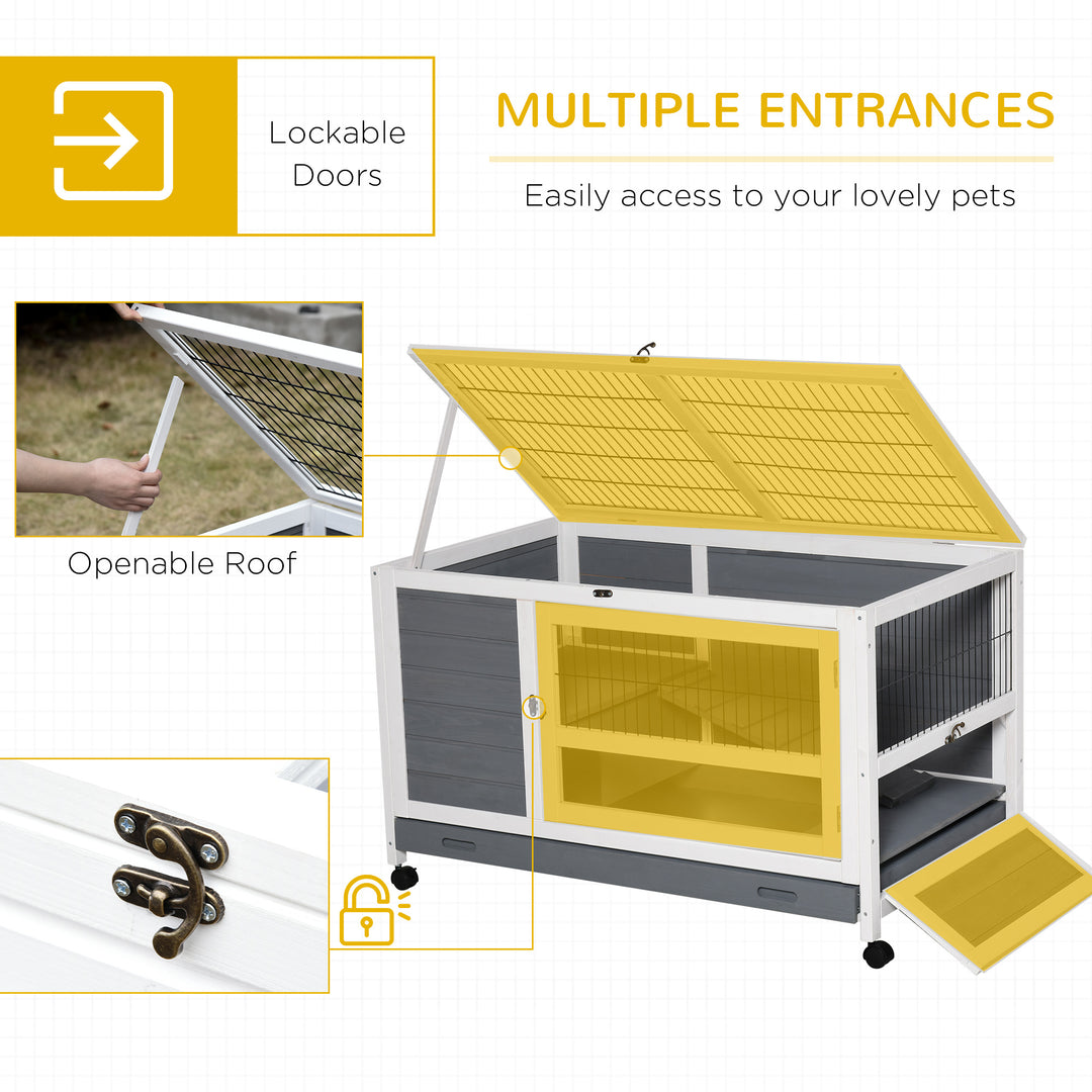 Wooden Rabbit Hutch Elevated Pet Bunny House Rabbit Cage with Slide-Out Tray Indoor Grey