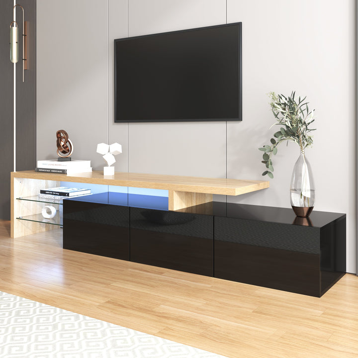 TV Stand with Glass Shelves & LED Lighting