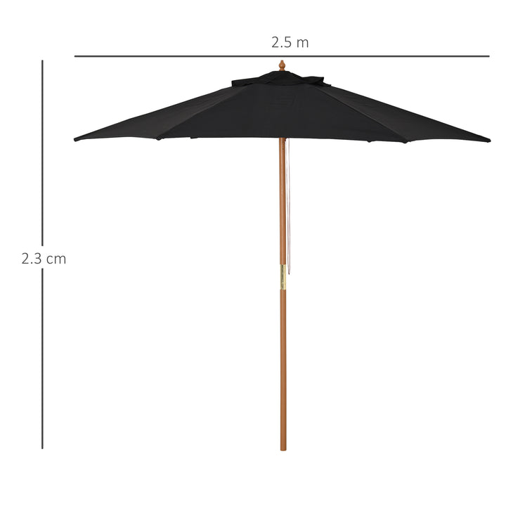 2.5m Garden Parasol: Wooden Outdoor Umbrella with Weather-Resistant Black Canopy