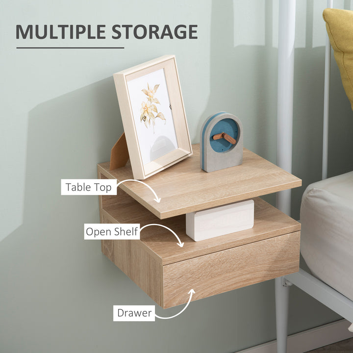 HOMCOM Floating Bedside Cabinet with Drawer and Open Shelf