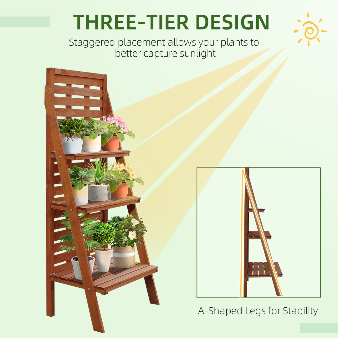 Solid Wood Three-Tier Plant Rack Outdoor Organiser Unit Flower Herb Stand Ladder Design Storage Holder