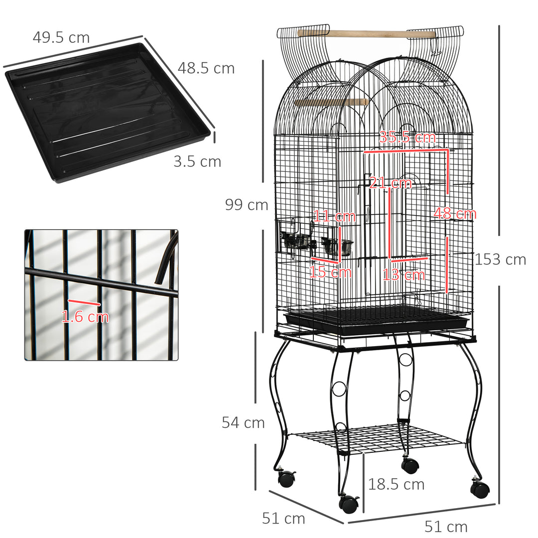 Large Parrot Bird Cage Aviary Budgies Finch Cockatiel Birds Stand Feeding Station Stand w/ Wheels 51L x 51W x 153H cm