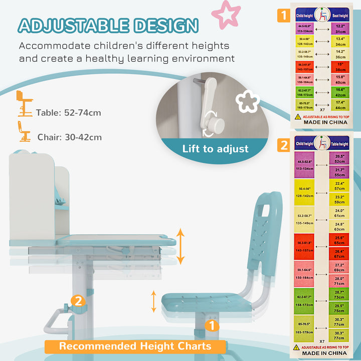 Height Adjustable Kids Study Table and Chair Set