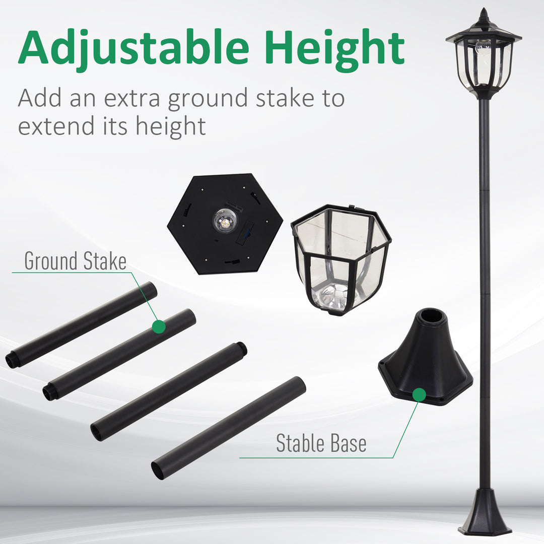 1.77m Tall Free-Standing ABS Garden Solar LED Lamp Post Black