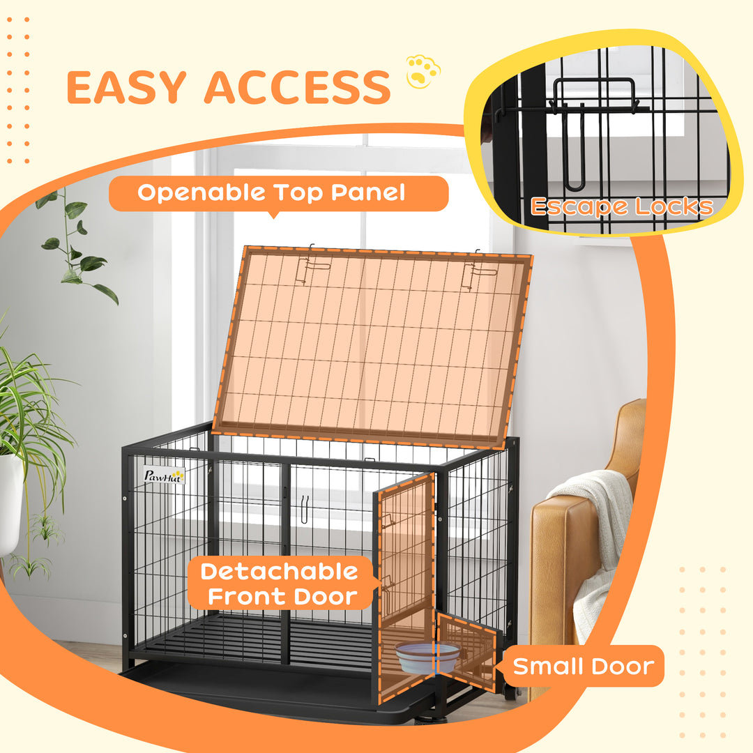 Heavy Duty Dog Crate on Wheels w/ Bowl Holder