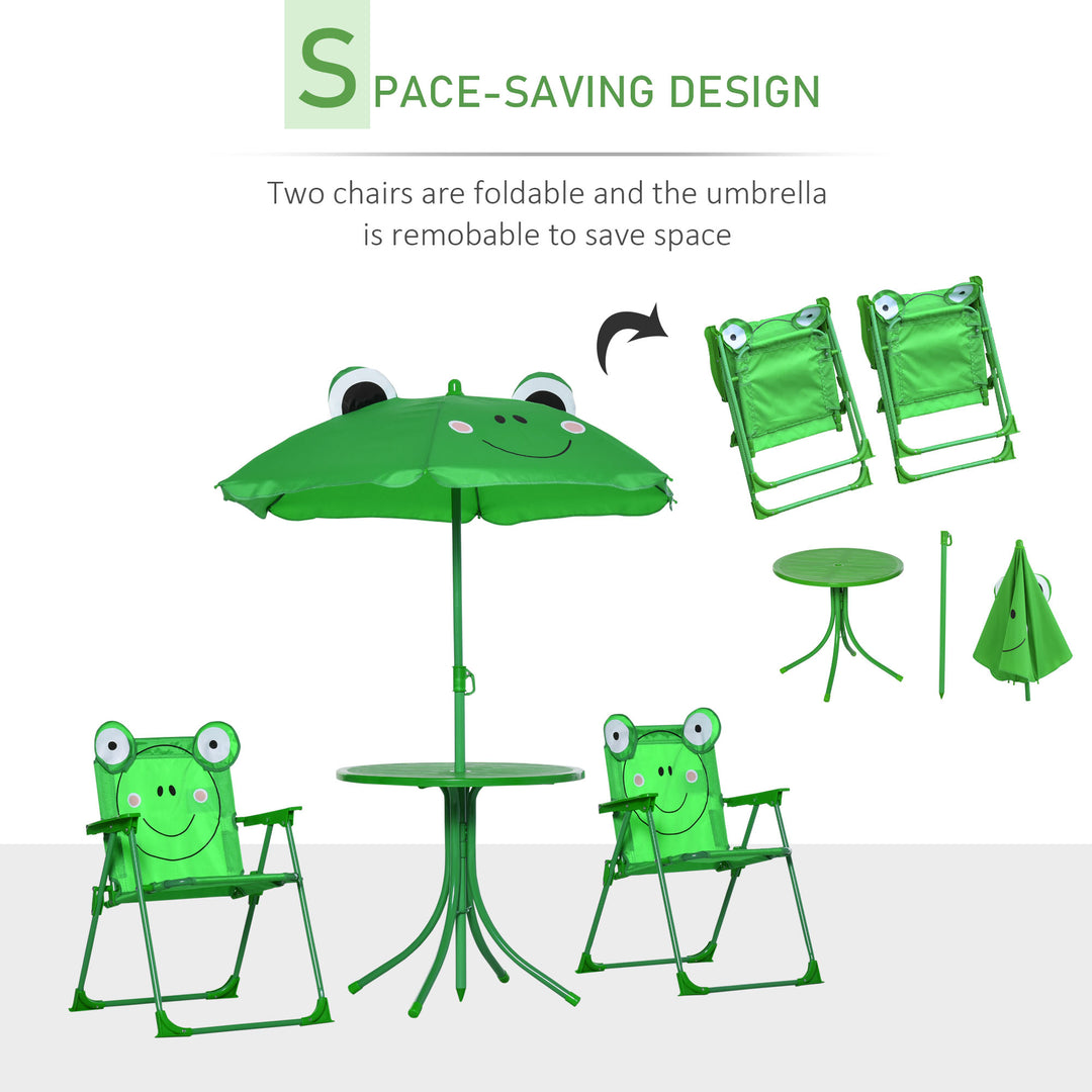 Kids Folding Picnic Table and Chair Set Frog Pattern with Removable & Height Adjustable Sun Umbrella