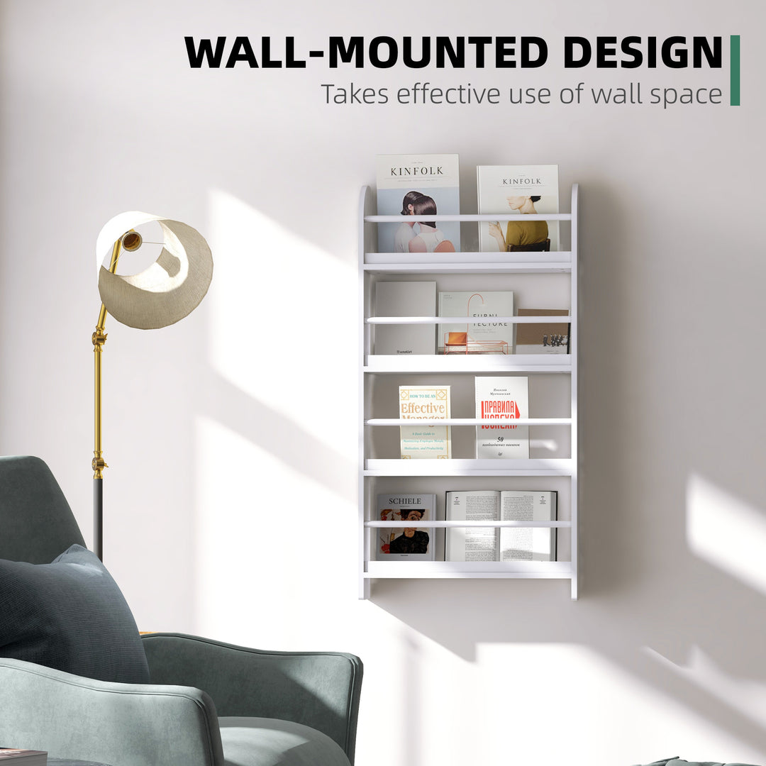 Wood Wall/Standing Magazine Holders Book Rack Shelf 4 Tiers Space Saving Design Water Resist Home Office Decoration