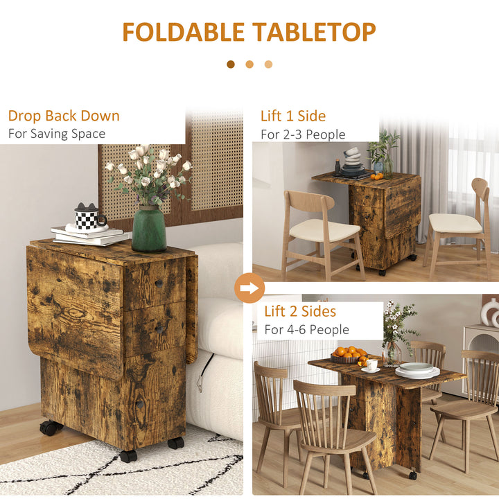 Multi-Storage Six-Person Drop Leaf Dining Table - Rustic Brown