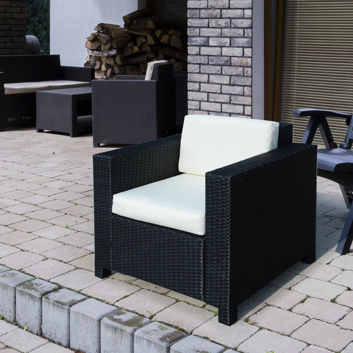 1 Seater Rattan Garden All-Weather Wicker Weave Single Sofa Armchair with Fire Resistant Cushion - Black