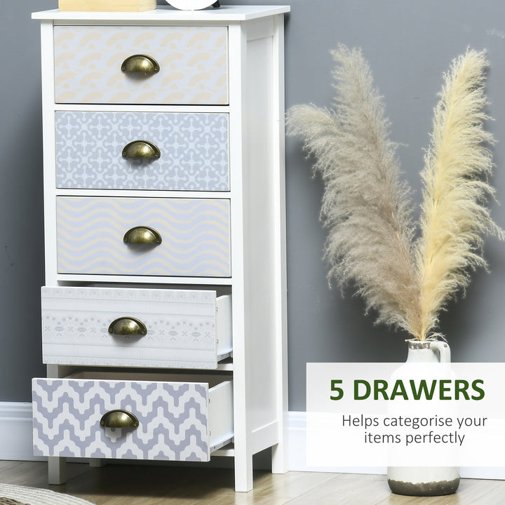 Tallboy Chest with 5 Drawers, Metal Handles