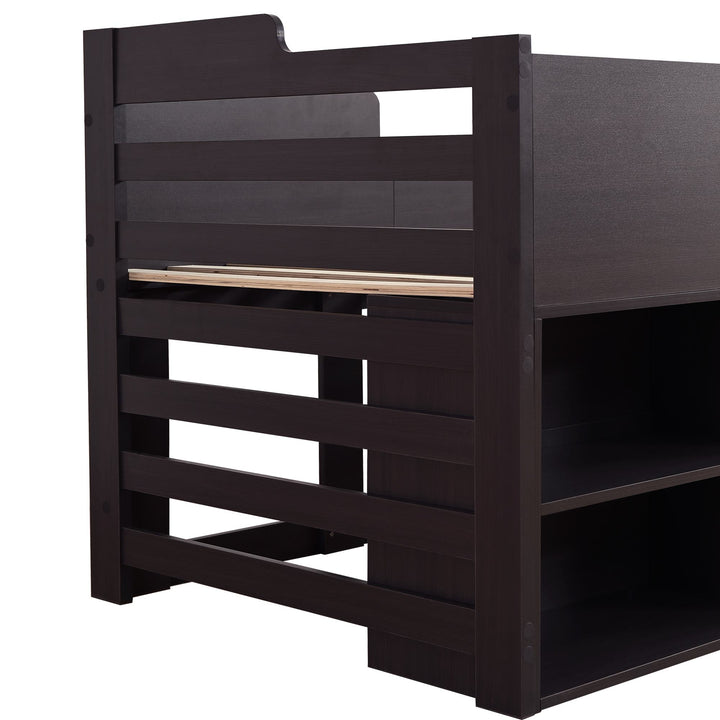 Children's Wooden Mid Sleeper Cabin Bed with Drawers and Shelves Storage