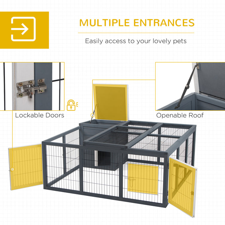 Rabbit Hutch Small Animal House Ferret Bunny Cage Duck House Rabbit Hideaway Chinchilla Cage Backyard with Openable Main House & Run Roof