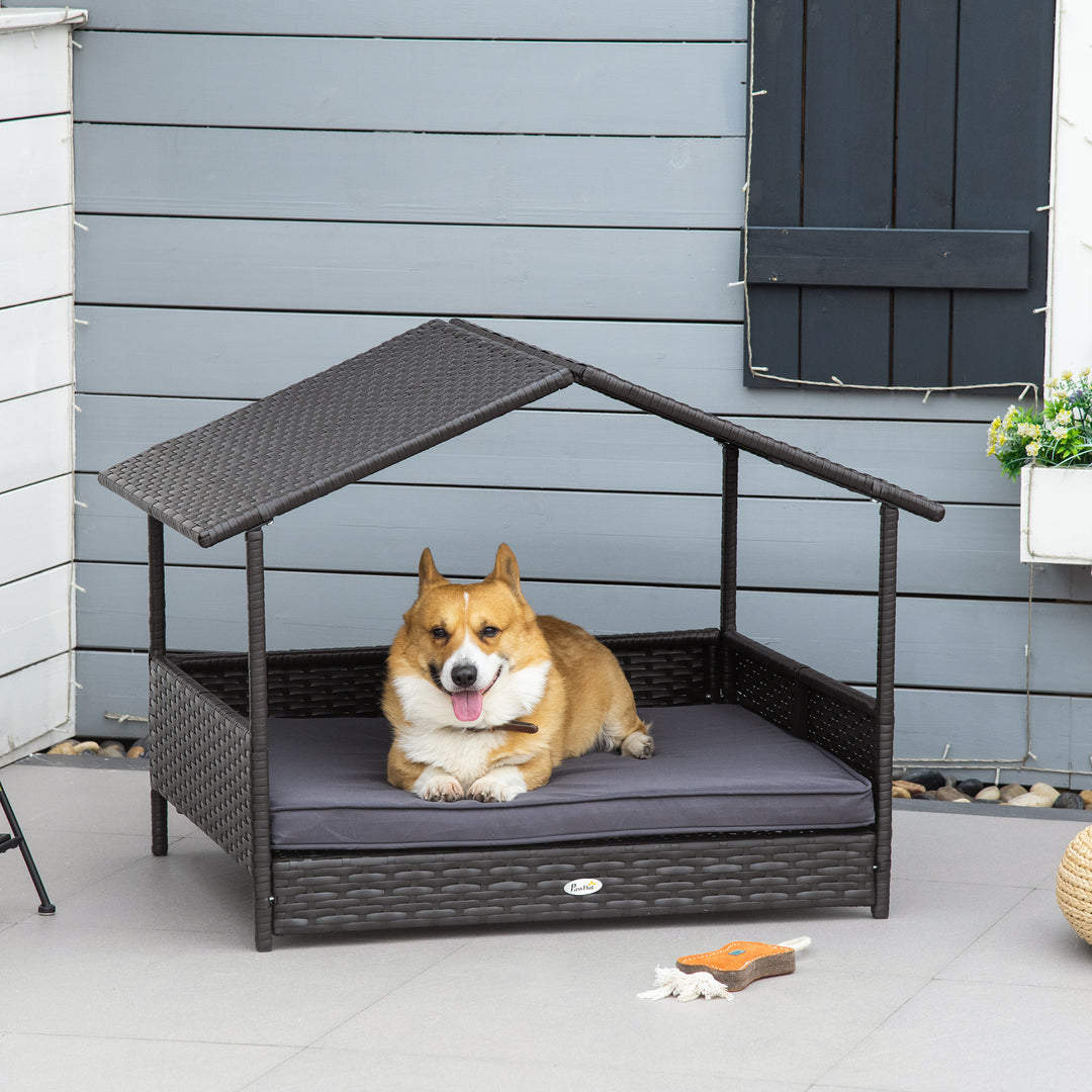 Rattan Dog House with Canopy