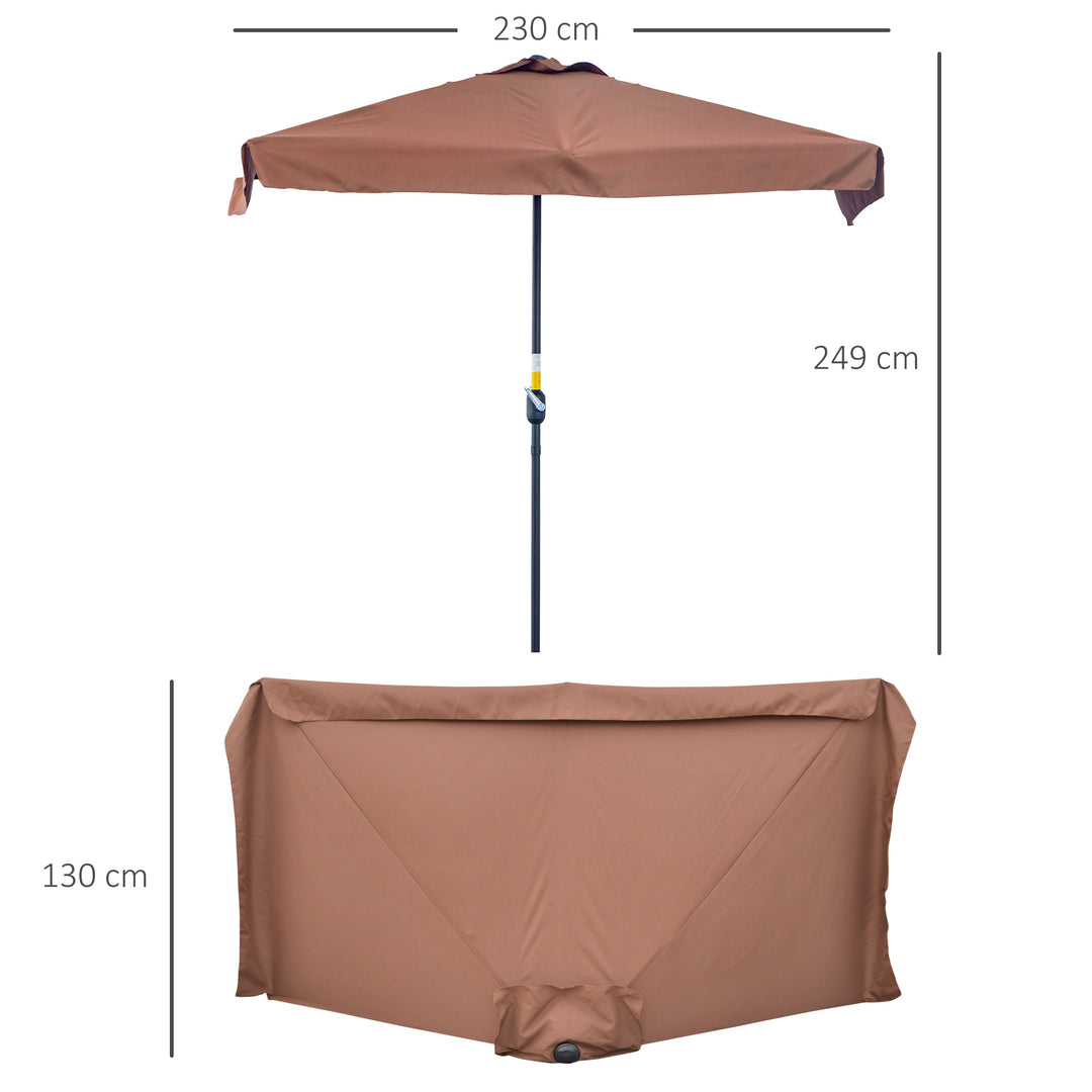 2.3m Patio Semi Round Half Parasol Umbrella with Metal Frame Crank Handle for Balcony- NO BASE INCLUDED