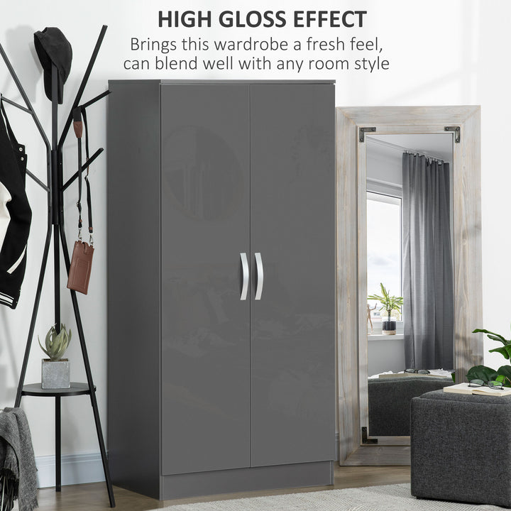 HOMCOM High Gloss 2 Door Wardrobe, Grey