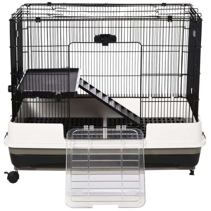 Small Animal Steel Wire Rabbit Cage Pet Play House W/ Waste Tray Black