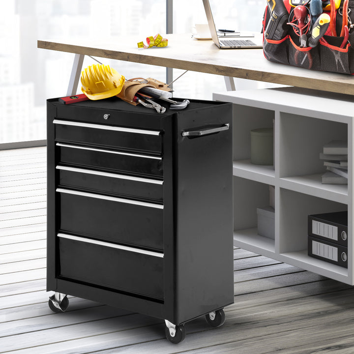 Rolling Tool Storage Cabinet 5-Drawer Tool Chest Black Steel by