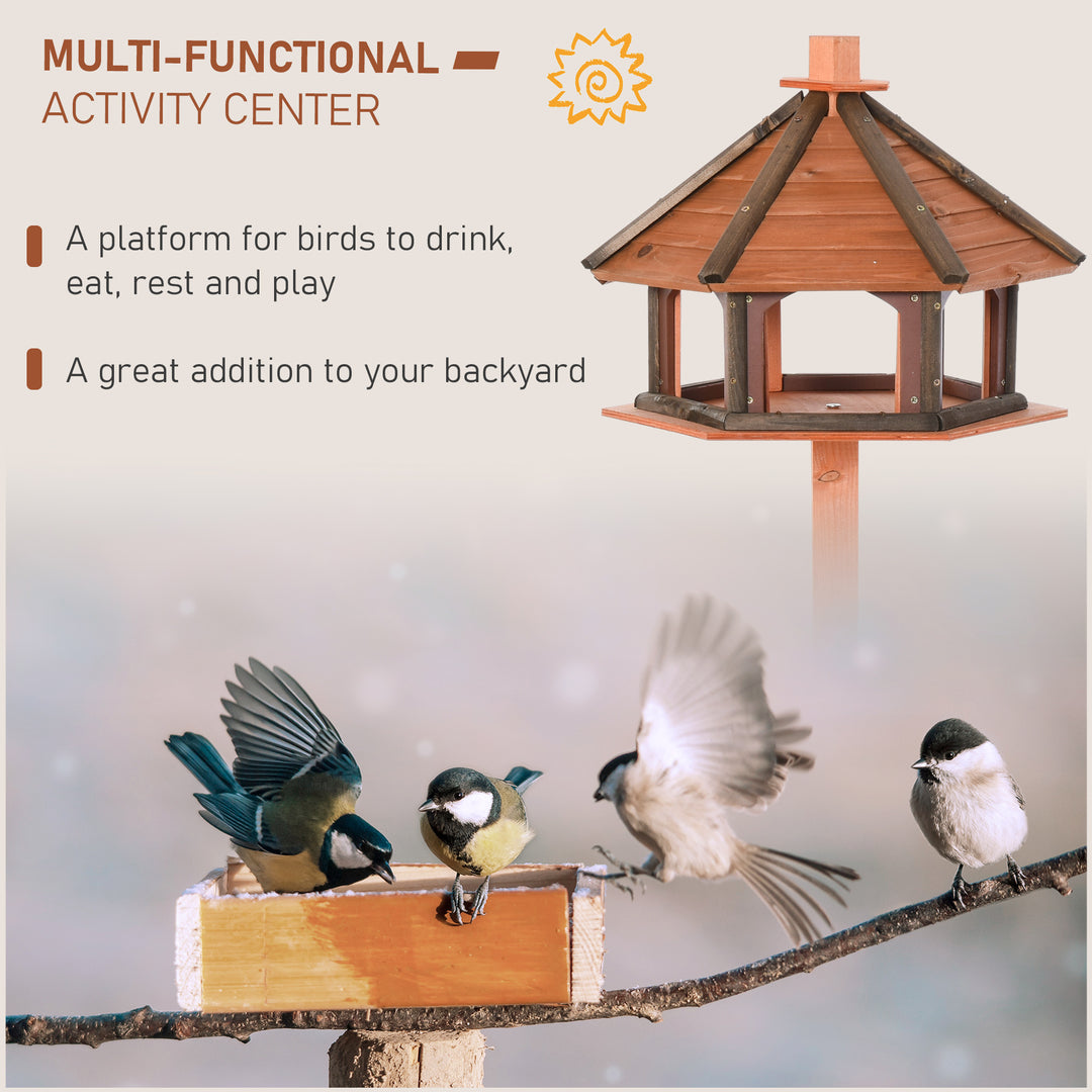 Wooden Bird Feeder Bird Table Bird House Playstand with Water-resistant Roof 130cm for Outside Use Brown