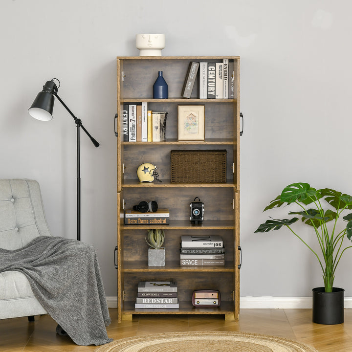 Farmhouse Style Tall Cupboard 4-Door Cabinet with Storage Shelves for Bedroom & Living Room