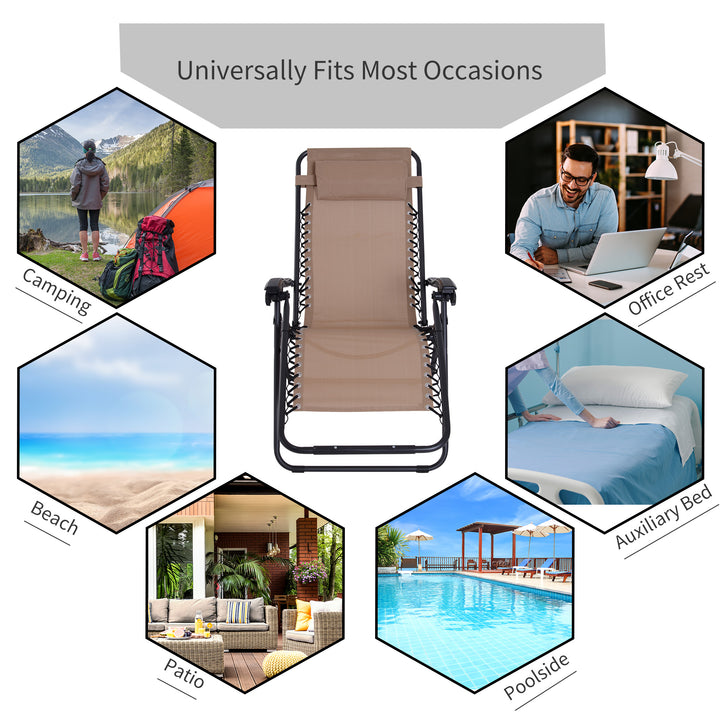 Zero Gravity Chair Metal Frame Armchair Outdoor Folding Reclining Sun Lounger w/ Head Pillow for Patio Gardens Camping