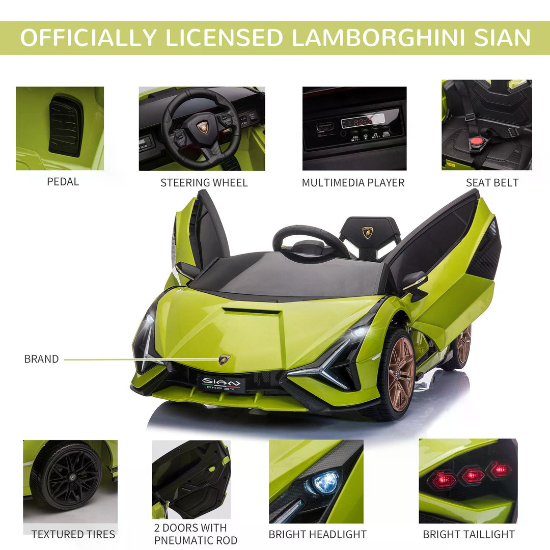 Compatible 12V Battery-powered Kids Electric Ride On Car Lamborghini SIAN Toy with Parental Remote Lights MP3 for 3-5 Years Green