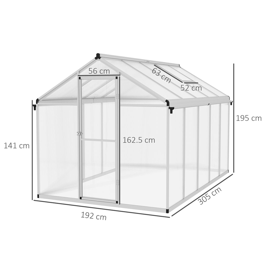 6 x 10ft Polycarbonate Greenhouse with Rain Gutters