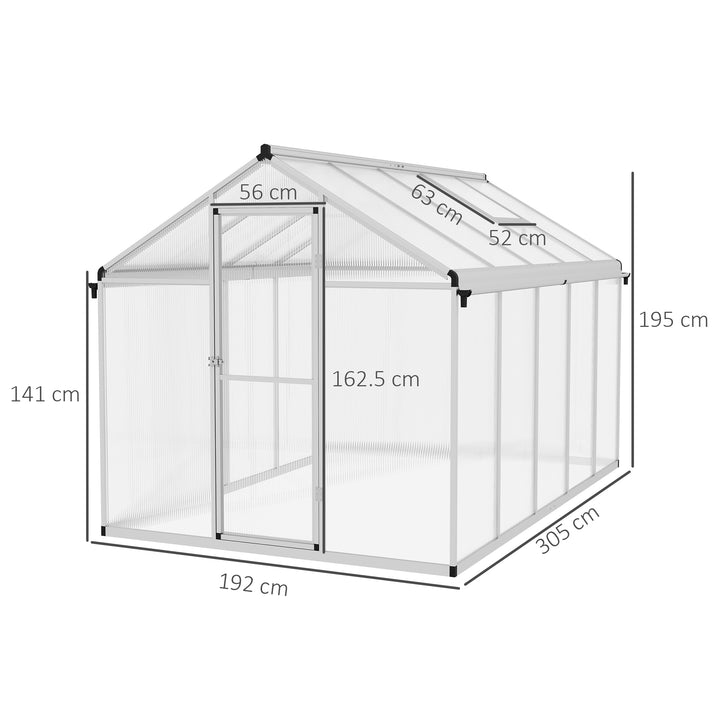 6 x 10ft Polycarbonate Greenhouse with Rain Gutters