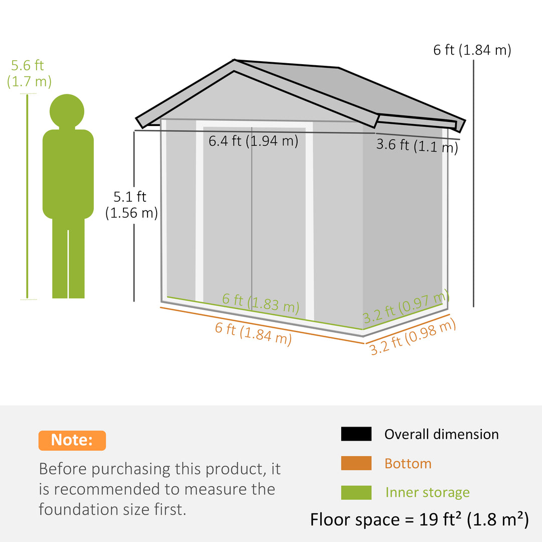 6.5ft x 3.5ft Metal Garden Storage Shed for Outdoor Tool Storage with Double Sliding Doors and 4 Vents